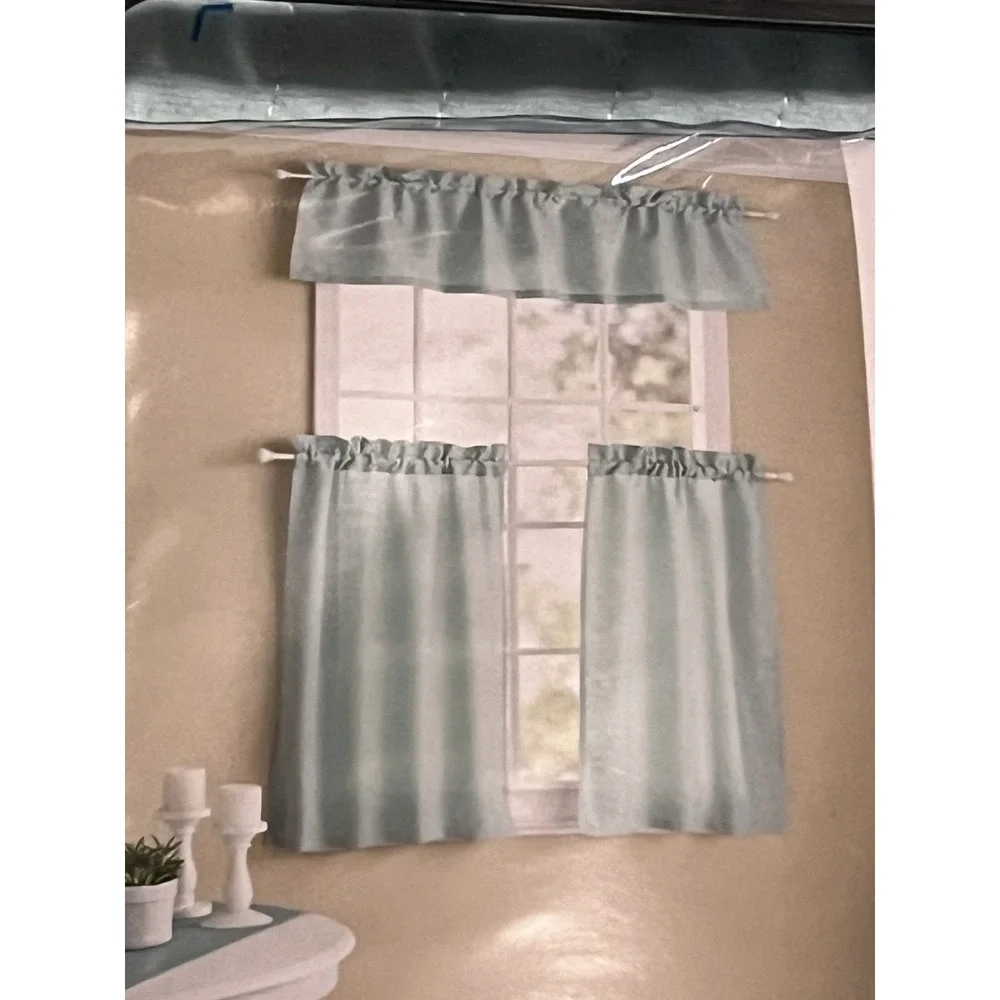 Small window 3pc set- Aqua- rod pocket valance 56